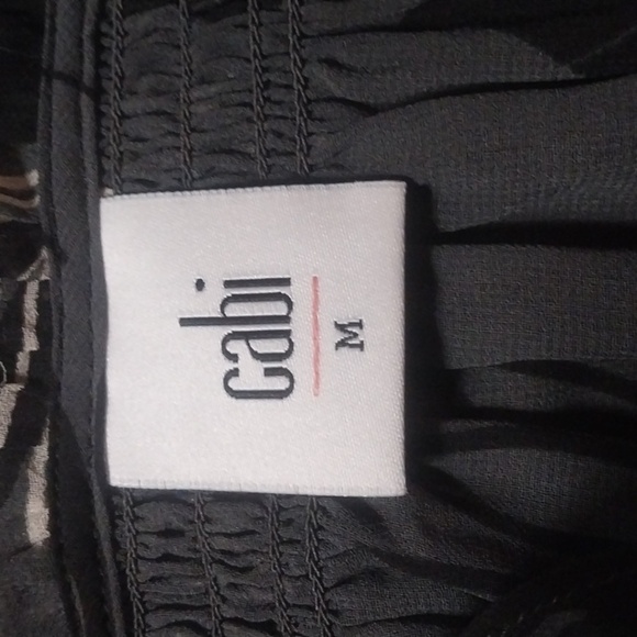 CAbi Aloha Blouse Style Semi Sheer Black Print Long Sleeve Smocking Size M - Picture 7 of 9